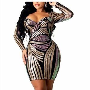 Sequin Fully Lined Sleeve Corset Dress